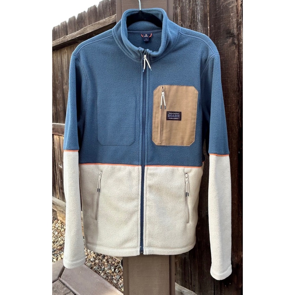 Roark Landfall Fleece Jacket Mens Small Blue Cream Colorblock Full Zip RF277
